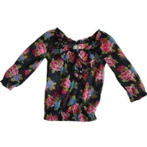 Abercrombie Kids blouse top Girls L Large light floral navy pink smocked hem